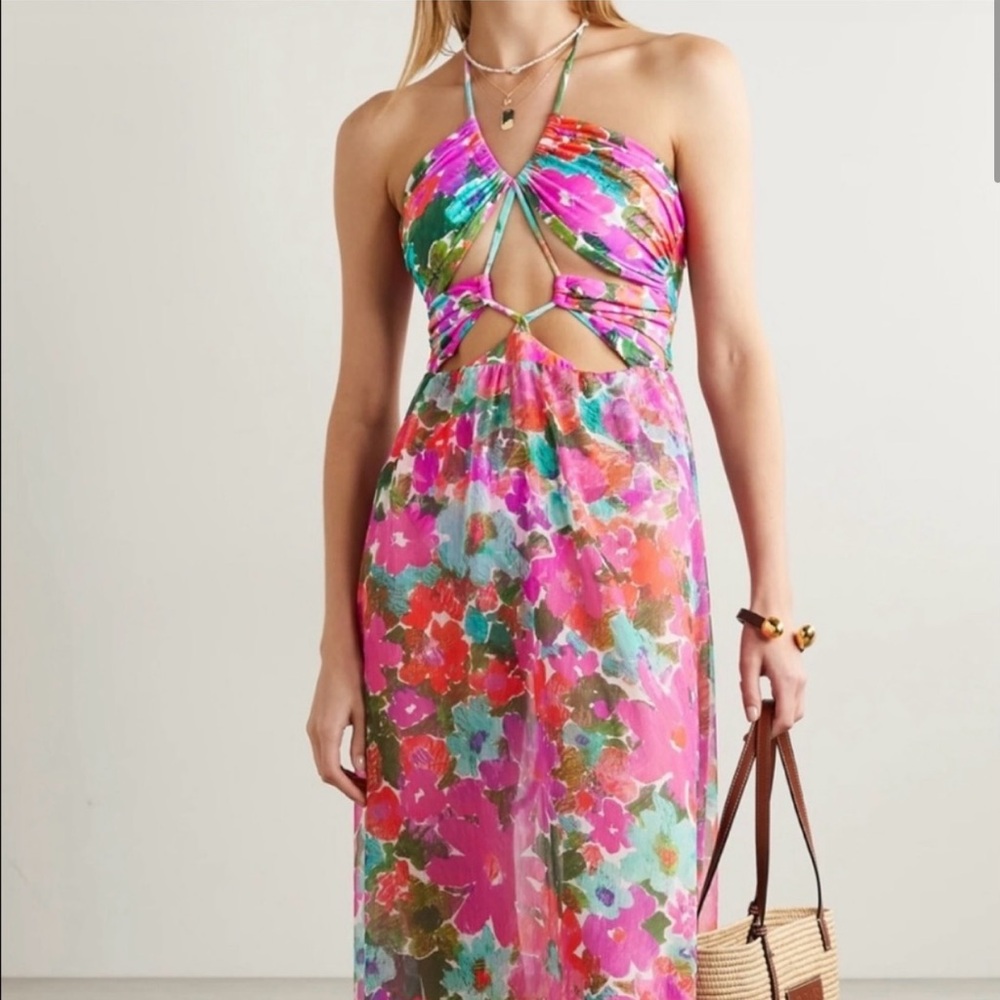 NWT PatBo cutout stretch jersey halter neck floral maxi dress sz M